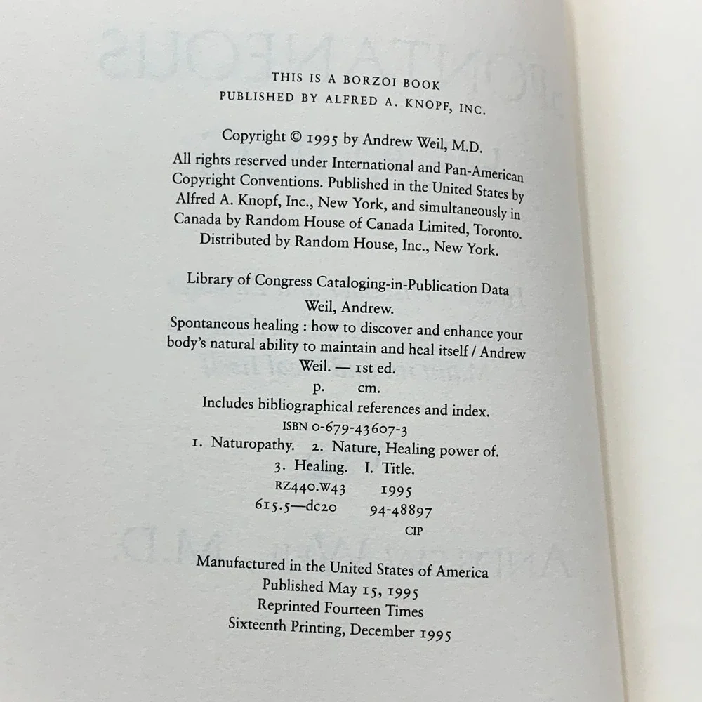 Spontaneous‎ Healing by Andrew Weil MD Nonfiction Health Wellness Book 1995